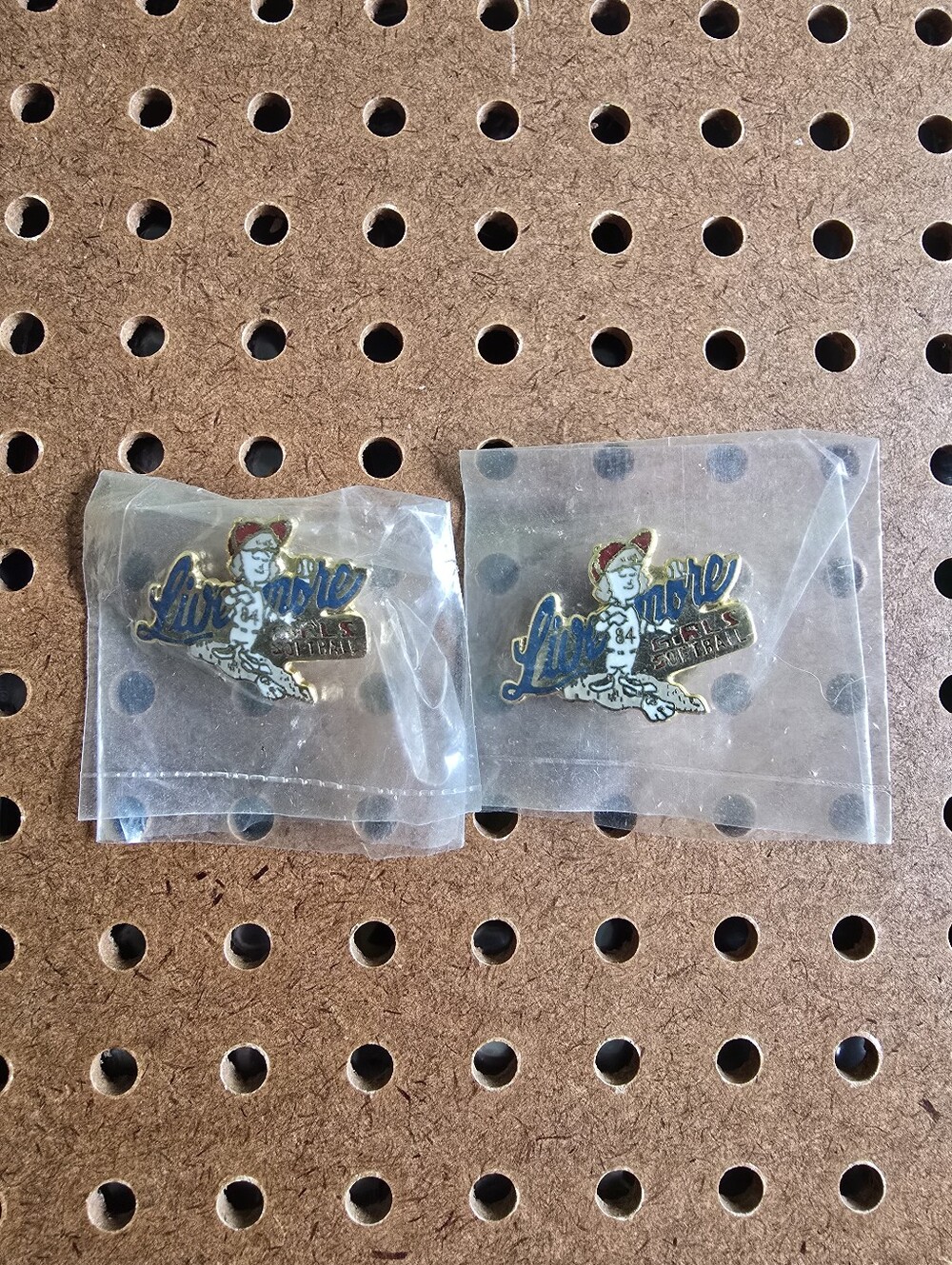 Lot of 2 Vintage 1984 Livermore Girls Softball Enamel Metal Pins